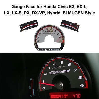 Gauge Face for Honda Civic LX, LX-S, EX, EX-L, DX, DX-VP, Hybrid, SI MUGEN Style - Image 1 of 4