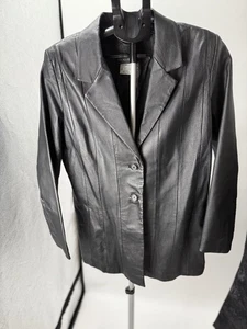 Giacca blazer donna pelle nera Via Accenti taglia 12 vintage boho ottima - Foto 1 di 7