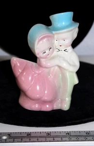 American Bisque Figural Pottery Couple Vase Cream w Pink and Blue - Picture 1 of 4