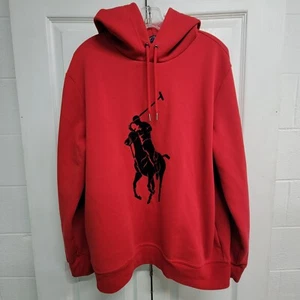 Polo Ralph Lauren Men’s Size Large Velvet Big Pony Red Hoodie Hooded Sweatshirt - Picture 1 of 13