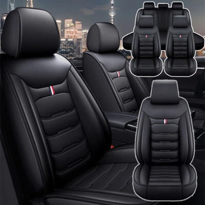 For Buick Car 5 Seat Covers Full Set Waterproof Leather Front Rear Cushion Black - Image 1 of 4