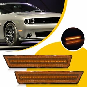 Amber Lens + LED Side Marker Lights For 2008-2014 Dodge Challenger Front Bumper