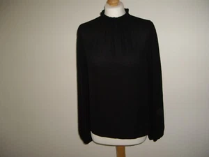 Shein Womens Blouse Sheer Black Cute Sexy RuffleNeck Long Sleeve Size M 12/14 - Picture 1 of 6