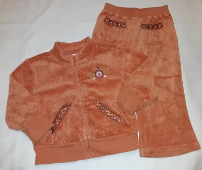 Gymboree Vintage 2007 Harvest Leaves Orange Velour 2 Pc Outfit Set Jacket Pants - Image 1 of 4