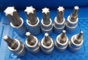 T10 T15 T20 T25 T27 T30 T40 T45 T55 T60 -- 10x 3/8" dr torx Socket bit CrV - Picture 1 of 1