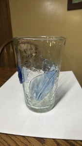 Blenko 9 5/8" Tall Crackle Glass Vase Sky Blue Leaves Shape #366ML - Picture 1 of 5