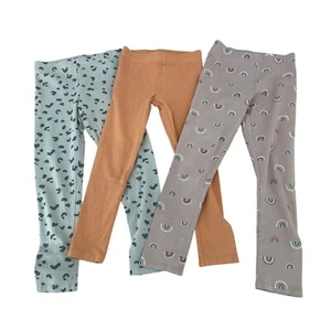 H&M Lot of 3 Girls Cotton Leggings Size 6 Animal Print Rainbow Elastic Waist - Picture 1 of 16