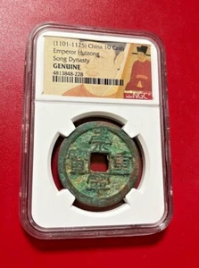 1101-1125 CHINA 10 CASH EMPEROR HUIZONG SONG DYNASTY NGC GENUINE - Picture 1 of 2