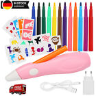 Electric Color Spray Pen, Kids Airbrush Set with 12 Felt Pens + 30 Stencils