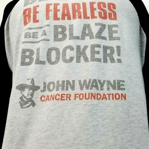 JOHN WAYNE Cancer Foundation Raglan T-Shirt Block the Blaze DUKE Men's L RARE! * - Picture 1 of 8