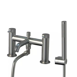 Knurled Bath Shower Mixer Tap With Hand Shower - Brushed Nickel - Picture 1 of 2