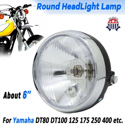 For Yamaha DT400 DT250 DT175 DT125 DT100 DT80 GT80 XT125 6" Round HeadLight Lamp Foto 1 de 4