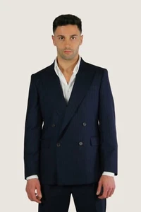 Abito Doppiopetto elegante Sartoriale uomo Gessato blu - Made in Italy - Imagen 1 de 14