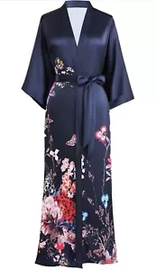 PRODESIGN Kimona Silky Floor Length Robe Cardigan Blouse Dark BLUE NEW - Picture 1 of 6
