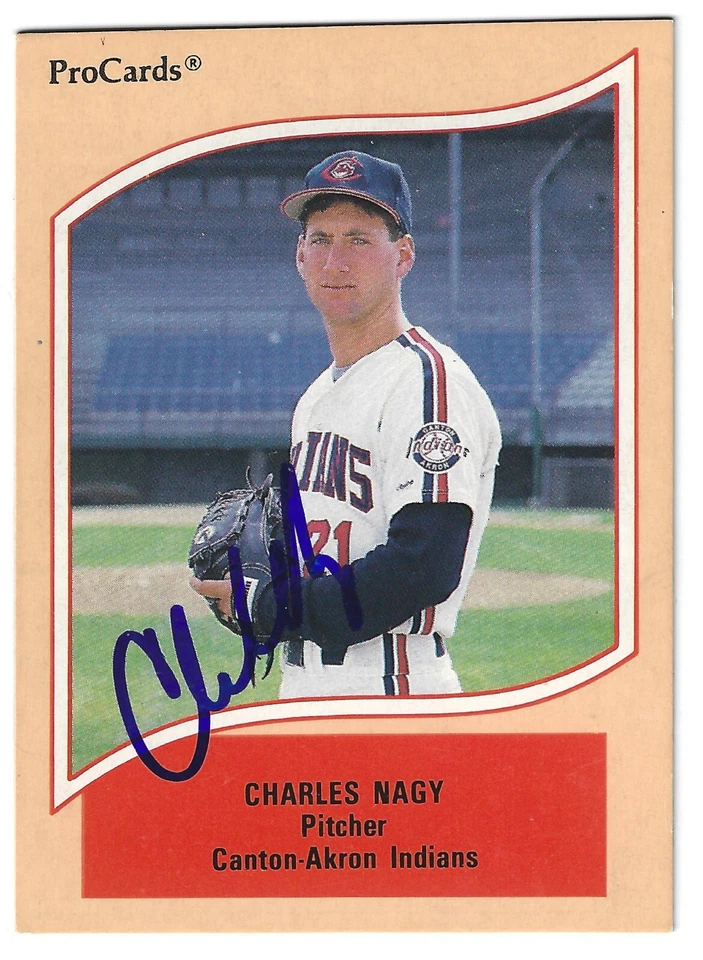 Tarjeta de béisbol firmada 1990 por Charles Nagy Canton-Akron Indians San Diego Padres Foto 1 de 1