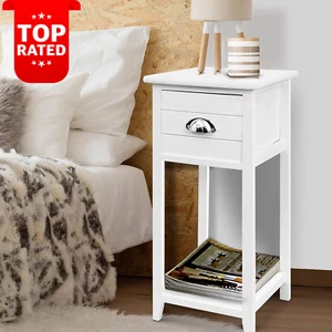 White Bedside Table Drawer Shelf Storage Small Narrow Nightstand Bedroom Lamp - Picture 1 of 12