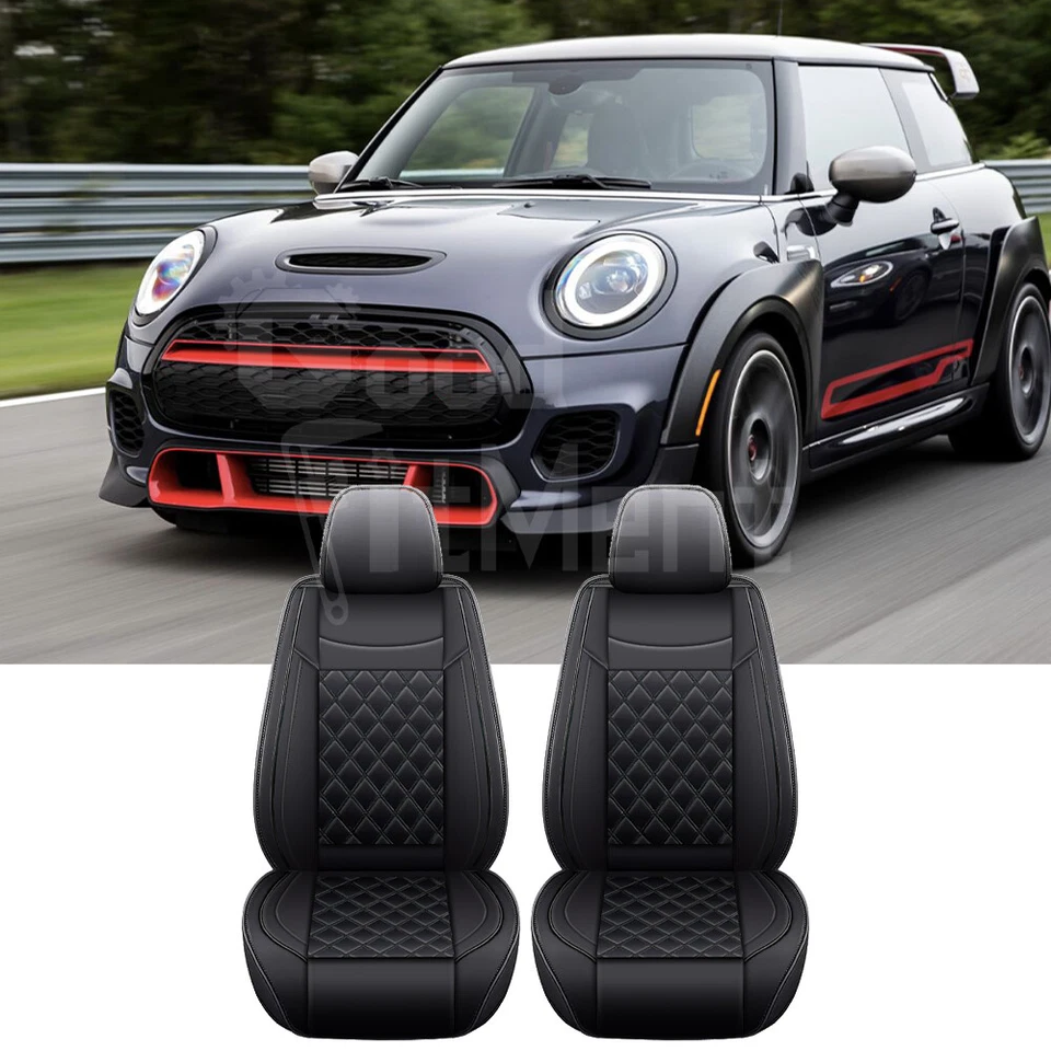 Juego completo de 2 fundas de asiento delanteras de cuero negro para coche Mini Cooper 2002-2023 Foto 1 de 4