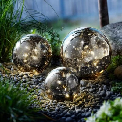 Solarkugeln Smoky 3er-Set anthrazit Solar LED Beleuchtung Garten Dekoration Deko - Bild 1 von 4