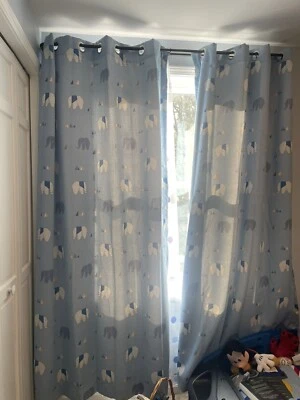"Dos Paneles 83"" Ojal Cortinas Bebé Niño Azul Elefante Habitación Oscurecimiento" Foto 1 de 3
