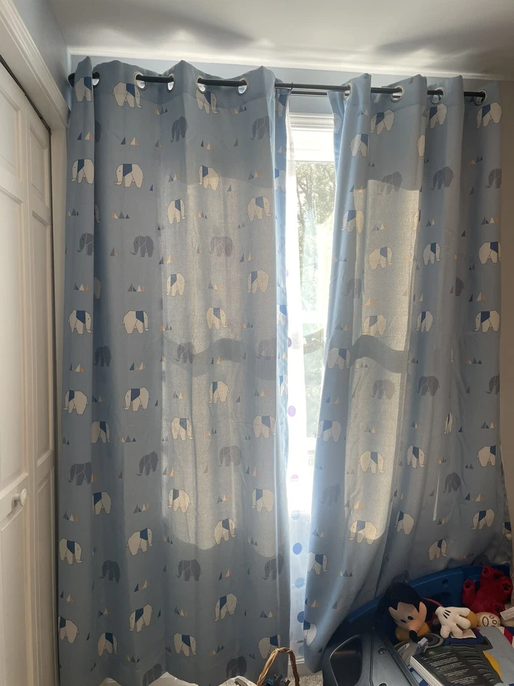 Dois painéis de 83 pol. cortinas de ilhós bebê menino azul elefante quarto escurecimento - Imagem 1 de 3