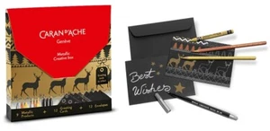 Caran Dache Metallic Creative Box (12 Christmas Xmas Cards & Metallic Art Set) - Picture 1 of 3