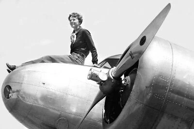 Pilot AMELIA EARHART Sitting on Plane Old Photo Wall Print Photo Poster Aviation