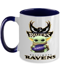 RAVENS Blue Two Toned Coffee Mug, Baltimore RAVENS Yoda Coffee Mug Gift - Picture 1 of 2