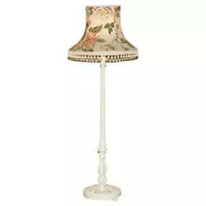 FLOOR STANDING CARVED SHABBY CHIC PAINTED LAMP WITH VINTAGE FLORAL SHADE - Foto 1 di 8