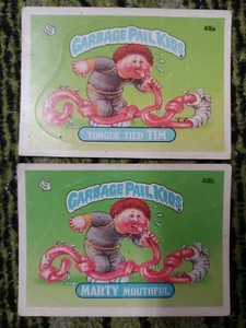 1985 Garbage Pail Kids Cards Topps 48a & 48b (Tongue Tied Tim & Marty Mouthful) - Picture 1 of 6