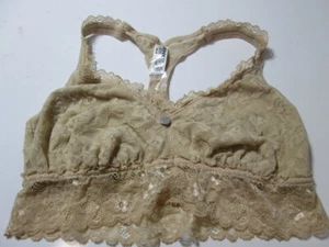 DKNY Bra Size M Beige Wireless Unlined Racerback Pullover Lace Floral Bralette - Picture 1 of 6