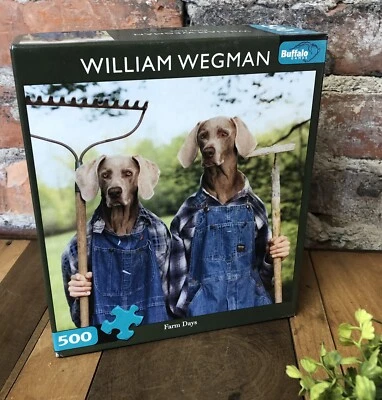 Weimaraners Farm Days  Puzzle Dogs William Wegman Poster 500 Pc Overalls Rakes  - Image 1 of 4