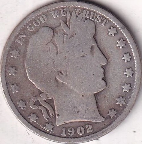 1902 SILVER Barber Half Dollar - VG - #107 - SHINY SURFACE - BEAUTIFUL COLOR Cover