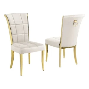 Best Quality Furniture 38" Velvet & Chrome Side Chair in Cream/Gold (Set of 2) - Picture 1 of 2