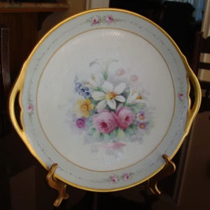 SELTENER LIMOGES PICKARD SIGNIERT "GOTTLICH" HANDBEMALTE ROSEN auf GOBELIN KUCHENPLATTE - Bild 1 von 11