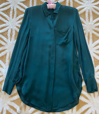 J.Crew Silk Blouse🔴Women Size 00 🔴Dark Green Button Up Shirt w Pocket - Image 1 of 4