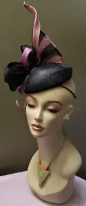 New women's Hostess Fascinator by Alexander &Hallatt in Black Buntal & Sinamay - Picture 1 of 12