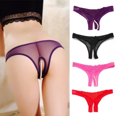 Sexy Damen G-String Slip String Spitze Perlen Kette Schritt offen Dessous Tanga☆ - Bild 1 von 4