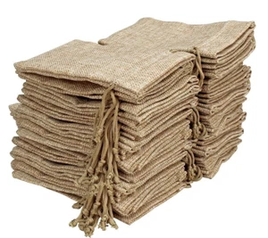 Lot of 50 3.5X5 Inch Burlap Gift Bags with Drawstring Linen Jewelry Pouches J... - Picture 1 of 11