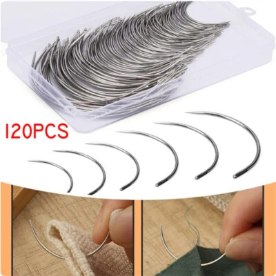 Agujas de coser manuales de cuero curvas con 6 tamaños 120 piezas agujas para alfombra de cuero Foto 1 de 4