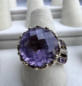 VTG Large Lavender Amethyst Cut Gem Gold Over 925 Sterling White Topaz Accent - Picture 1 of 12