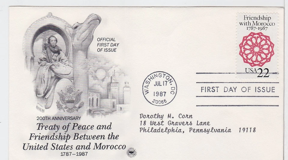 TurtlesTradingPost- Friendship With Morocco 1987 #2349  FDC Artcraft Variety - Image 1 of 1