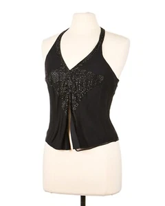 Giorgio Armani Womens Black Studded Front Slit Halter Top Size 44 - Picture 1 of 6