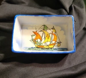 Parrott And Company Art Deco Galleon Ship 4"x2.5" Rectangle Bowl - Picture 1 of 8