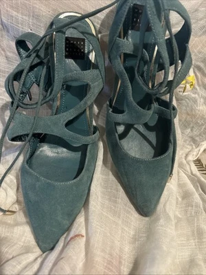 Белый дом черный рынок Marlow каблуки бирюзовый синий зеленый замши размер 8 с ремешками обуви - Изображение 1 из 4