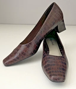 Easy Spirit Juniper Pumps Damen 9M braun Krokoleder Blockabsatz Slipper Schuhe - Bild 1 von 12