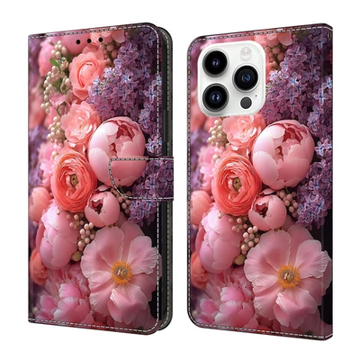 For Various Phone Luxury Flower Card Wallet Case Bag Flip Stand Leather Cover - Image 1 of 4