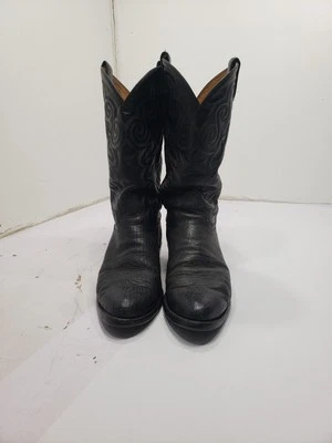 Botas Tony Lama tamanho 6 couro de touro preto cowboy faroeste puxar 8501 - Imagem 1 de 4