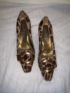 Vintage Prada Animal Fur Kitten Heels Women’s Size 40 EU 10US Gold Buckle Mules - Bild 1 von 5