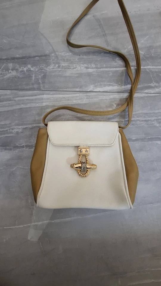 Vintage RODO for Kurt Geiger Italian Leather & Canvas Crossbody Bag – Gold Clasp - Image 1 of 4