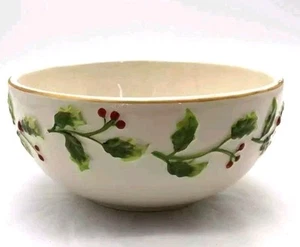 Rare Vtg Set Of 6 St Nicholas Square Holly Jolly 3D Oatmeal Bowls 4½" Excellent - Picture 1 of 10